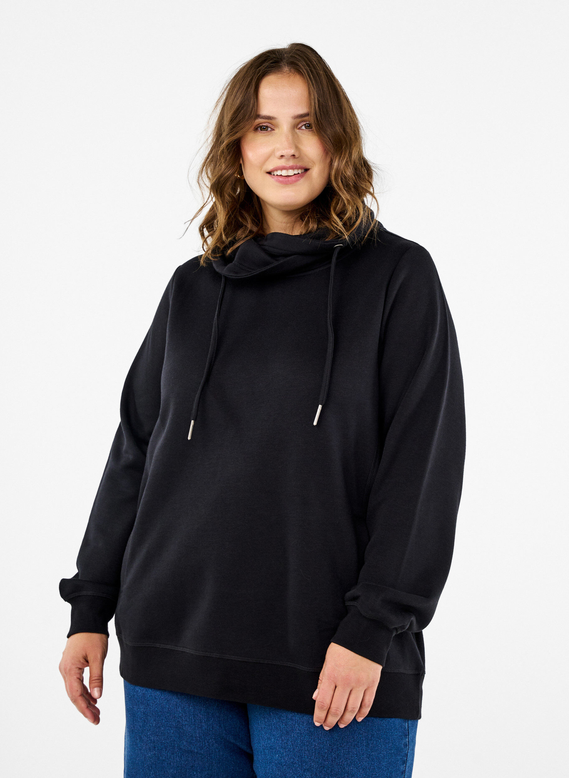 Zizzi FLASH - Sweatshirt med h&oslash;j krave, Black, Model image number 0