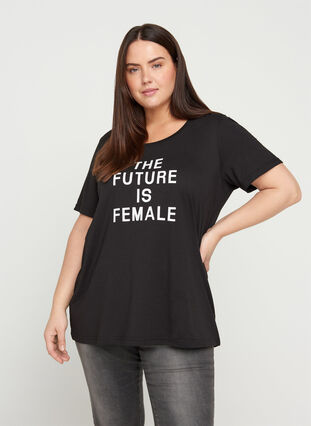 Kortærmet t-shirt med print, Black FUTURE , Model image number 0