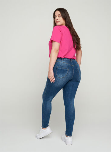 Amy jeans med slid detaljer, Blue denim, Model image number 1