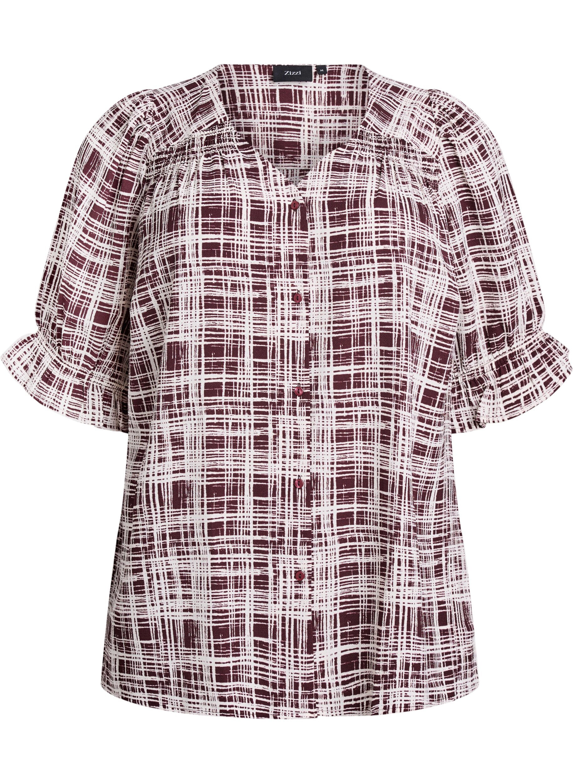 Zizzi Skjortebluse med 1/2 &aelig;rmer, M&oslash;rk Bordeaux, Packshot image number 0