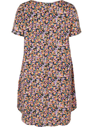 Printet kjole med korte ærmer, Black Flower AOP, Packshot image number 1