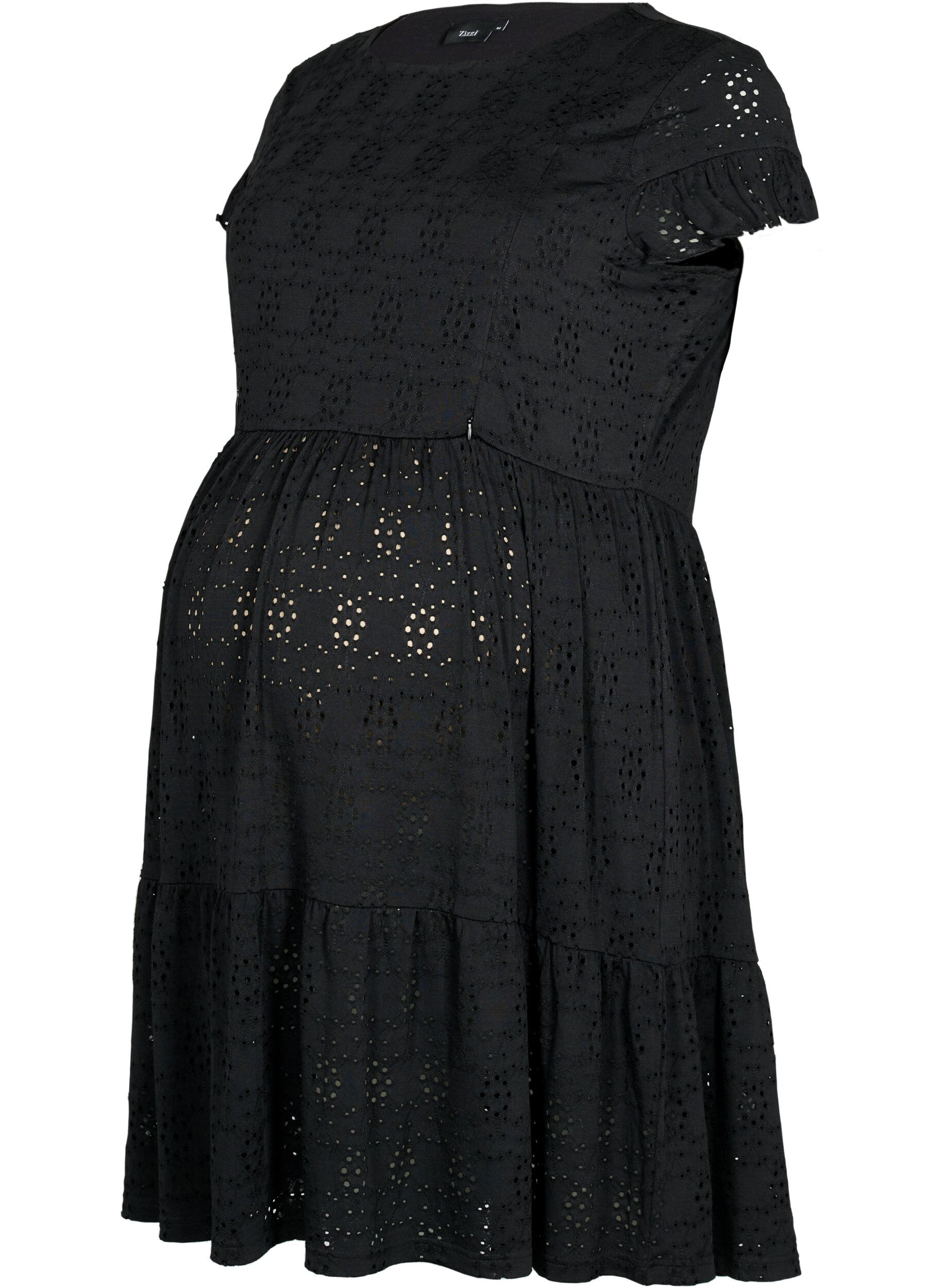 Zizzi Graviditets kjole i broderi anglaise med ammefunktion, Black, Packshot image number 0