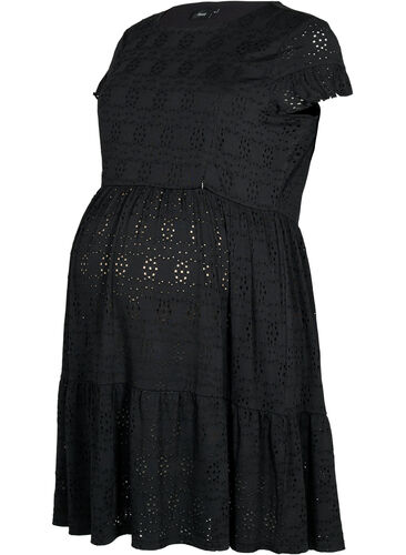 Graviditets kjole i broderi anglaise med ammefunktion, Black, Packshot image number 0