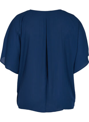 Bluse med v-udskæring og flagermusærmer, Navy Blazer, Packshot image number 1