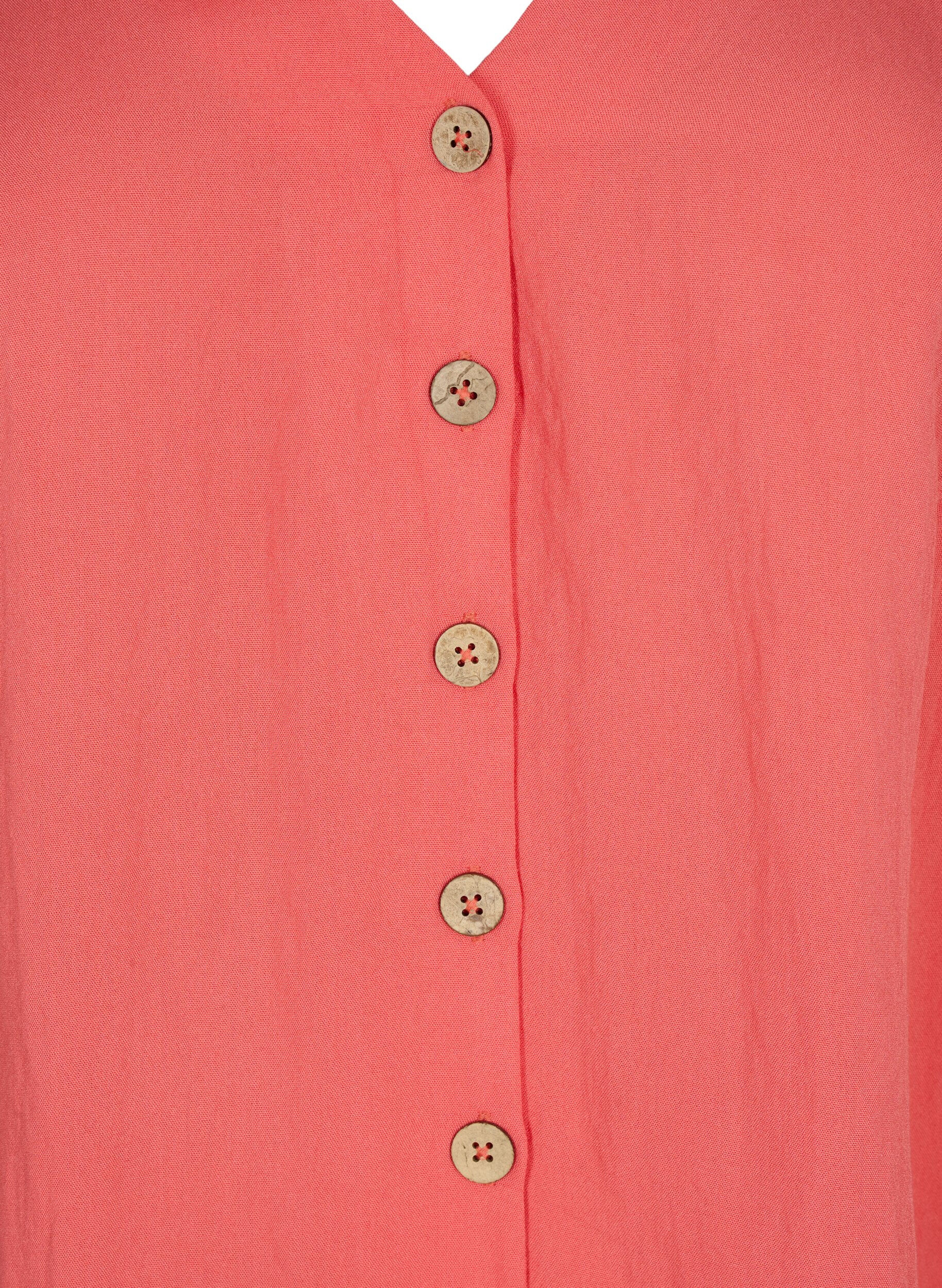 Zizzi Viskose bluse med knapper og v-hals, Deep Sea Coral, Packshot image number 2