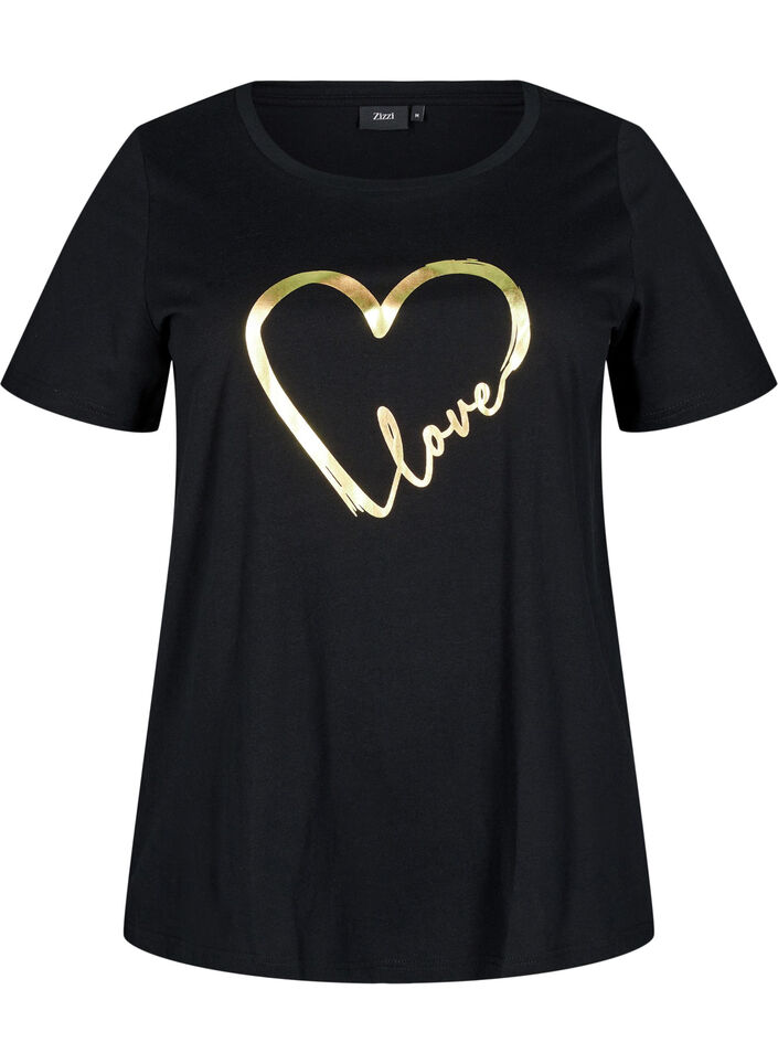 Bomulds t-shirt med motiv, Black w. Gold Love, Packshot image number 0