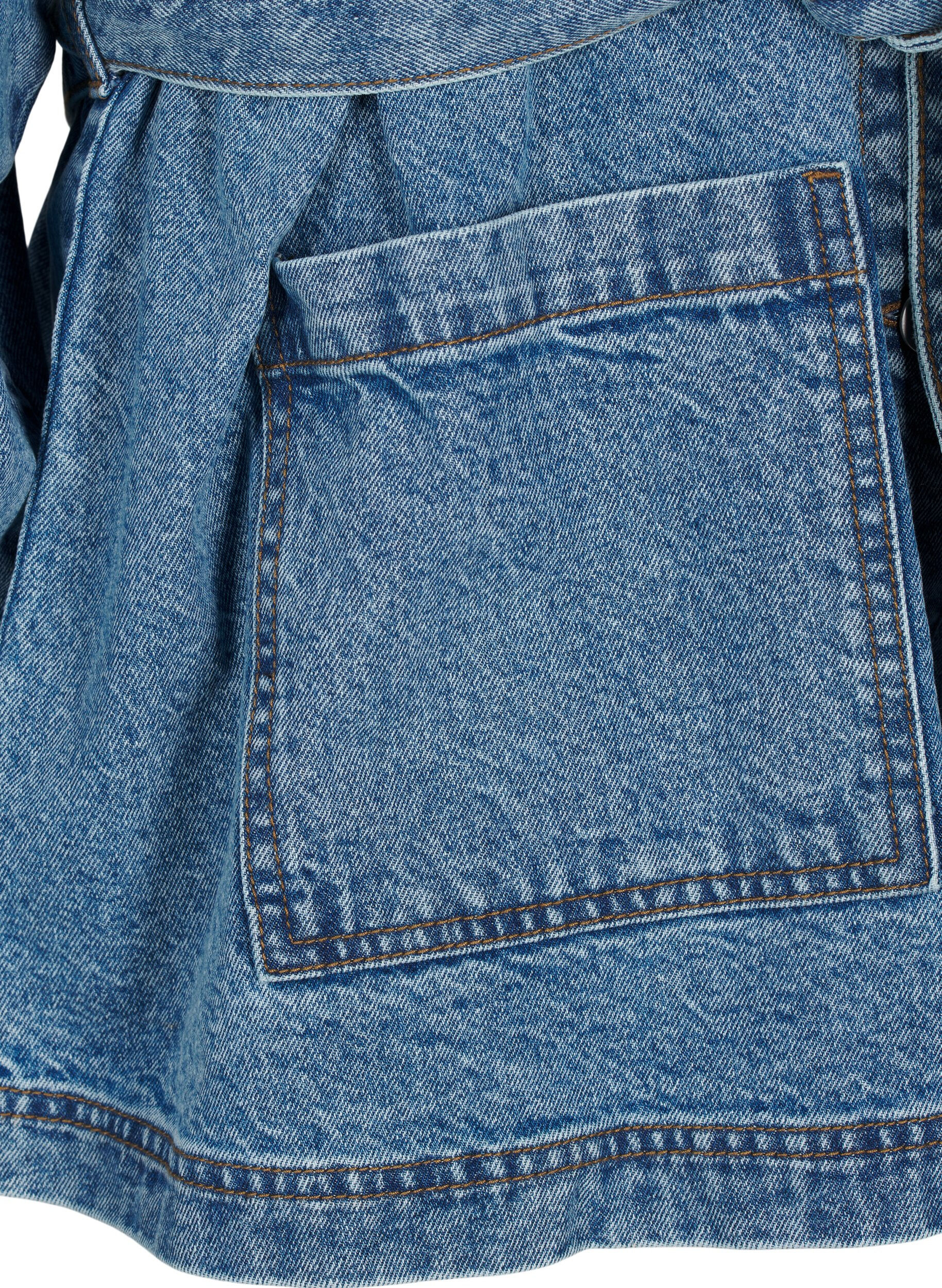 Zizzi Denimjakke med bindeb&aelig;lte, Blue Denim, Packshot image number 3