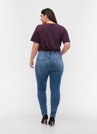 Super slim Amy jeans i bomuldsmix, Blue denim, Model image number 1