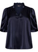 Bluse i satin-look med 1/2 &aelig;rmer og fl&aelig;sekrave, Bl&aring;, Packshot image number 0