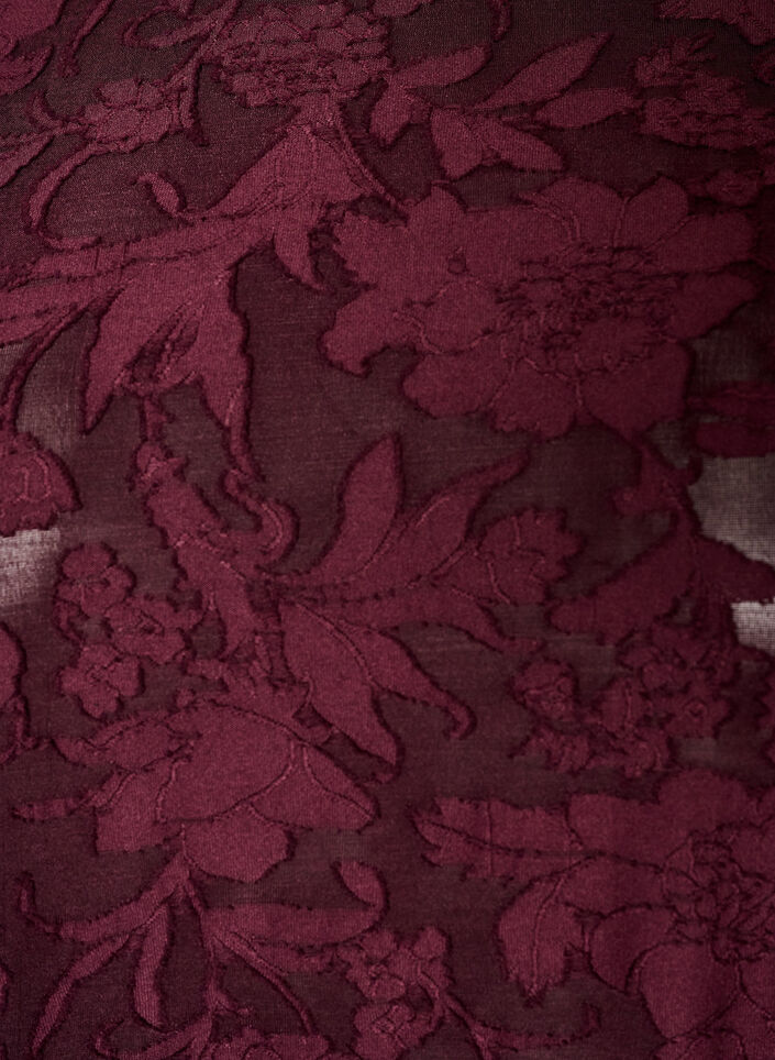 Transparent bluse med blomsterstruktur og lange &aelig;rmer, R&oslash;d, Packshot image number 2