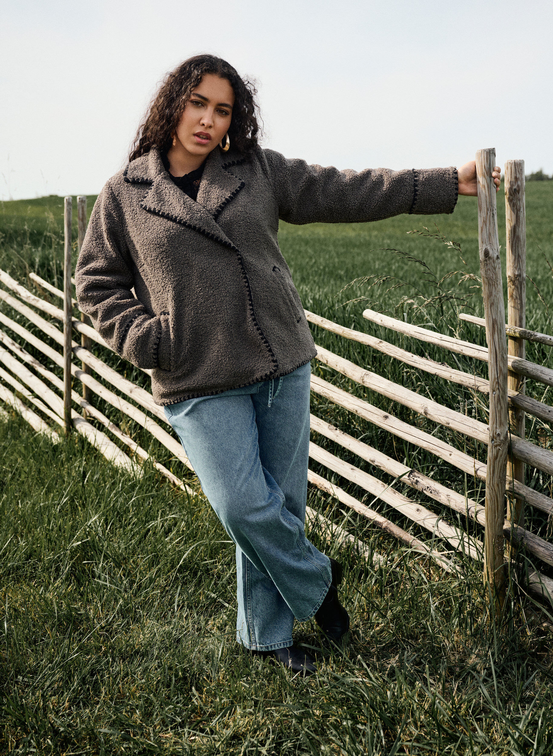 ZizziTeddyjakke med kontrastdetaljer, Brun, Image image number 0