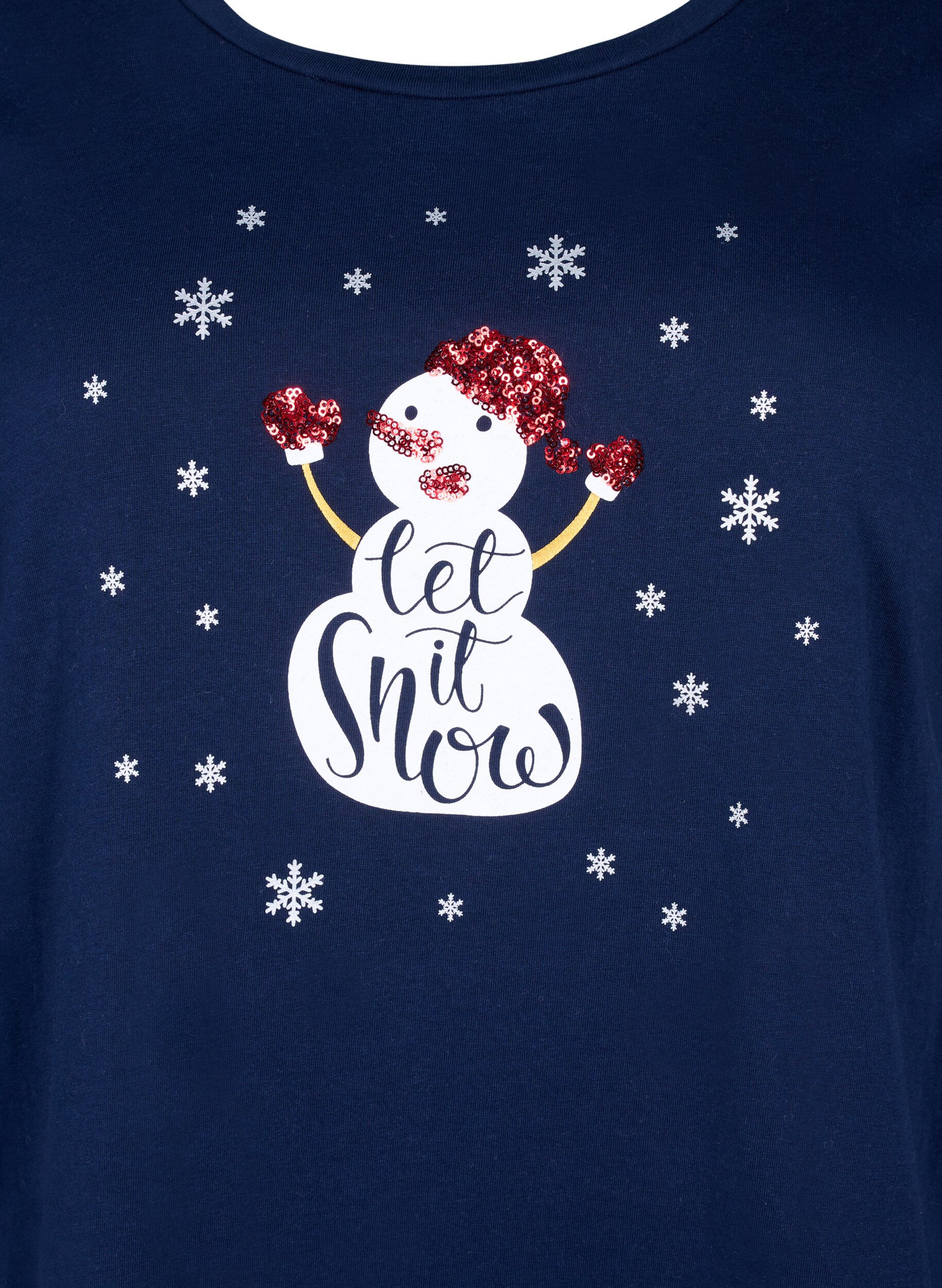 Zizzi Jule t-shirts i 100% bomuld, Navy B. w. LetItSnow, Packshot image number 2