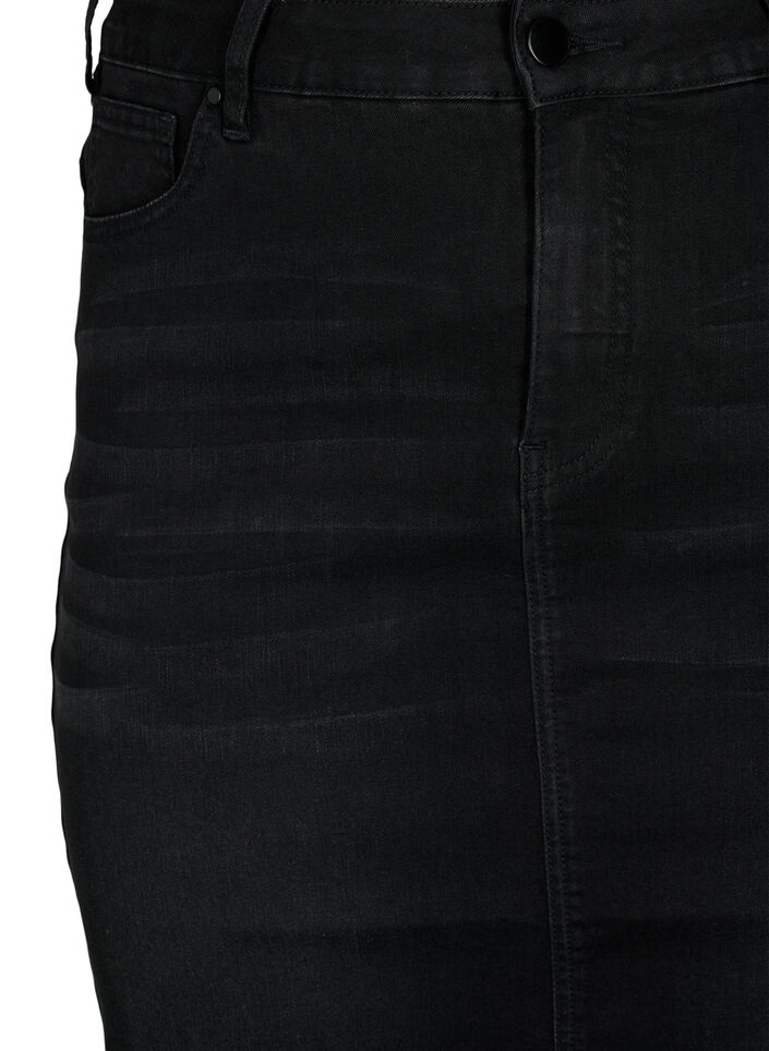 Denim midinederdel med slids, Sort, Packshot image number 2