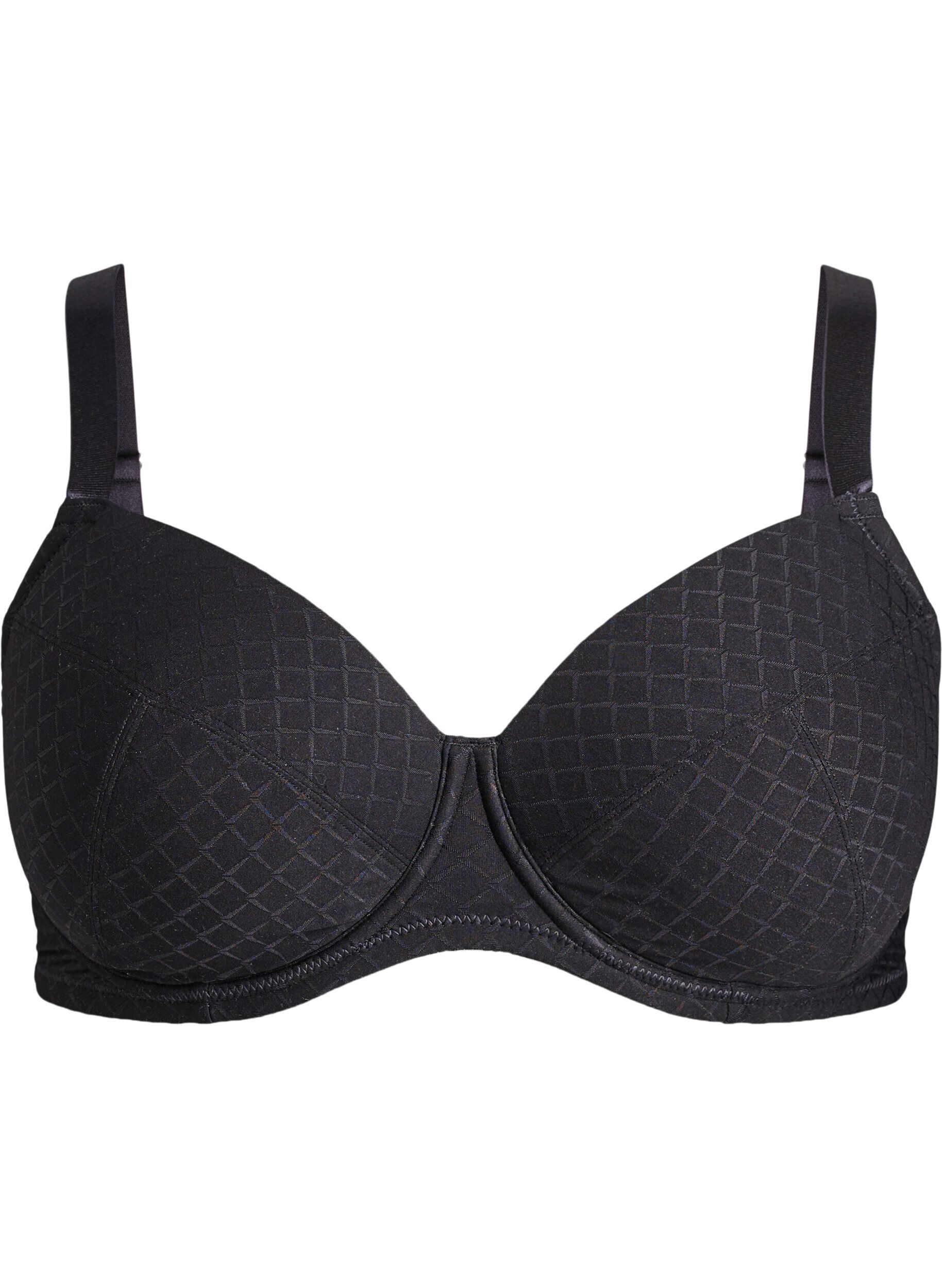 ZizziVatteret microfiber bh med ternet m&oslash;nster, Sort, Packshot image number 0