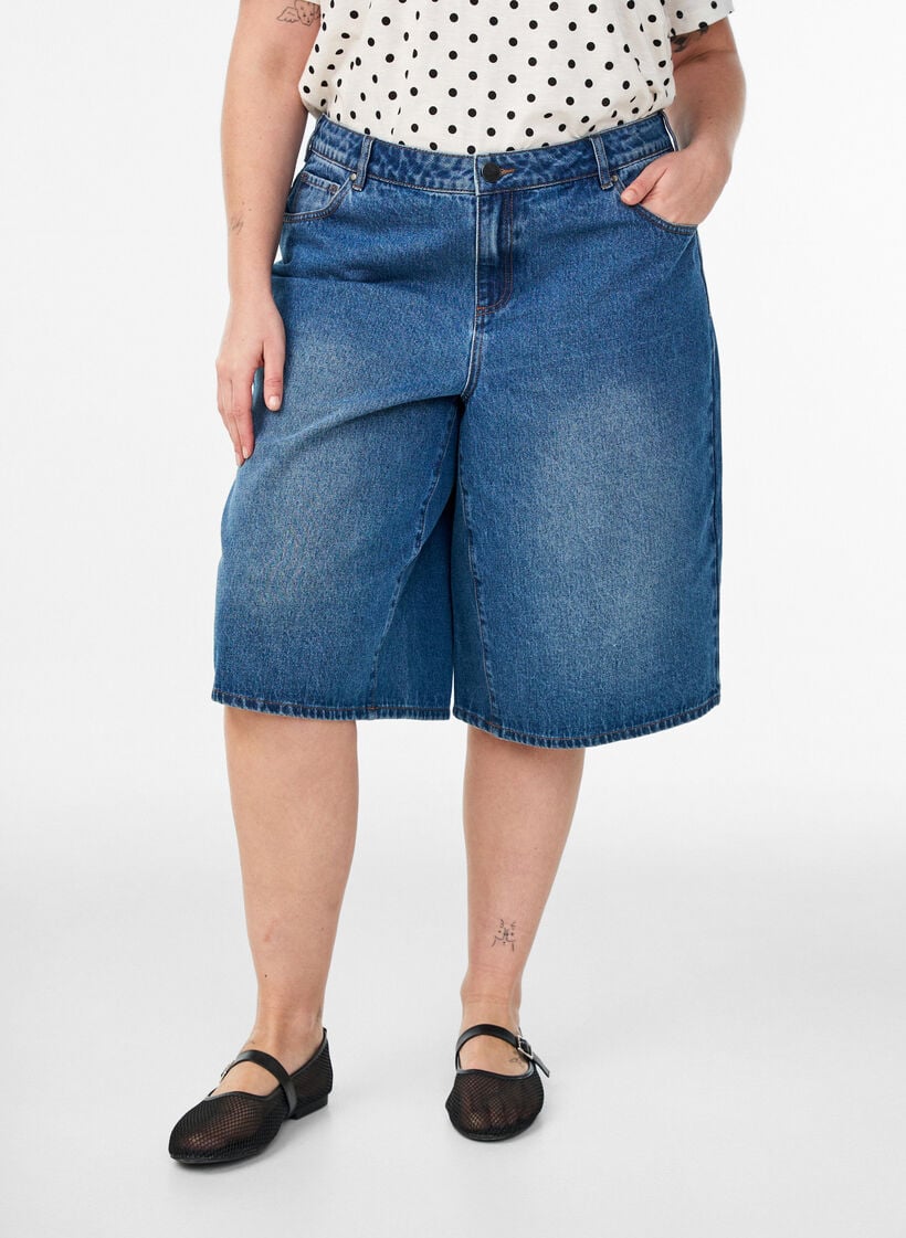 Denimshorts med h&oslash;j talje, Bl&aring;, Model image number 2