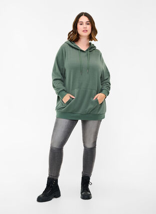 Sweatshirt med hætte og lomme, Thyme, Model image number 2