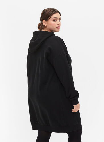 Sweatkjole med hætte og lynlås, Black, Model image number 1