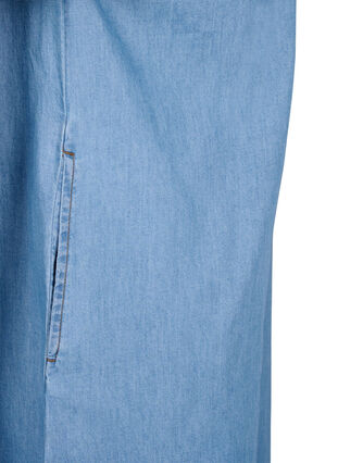 Denimkjole med slids og korte ærmer, Blue denim, Packshot image number 4