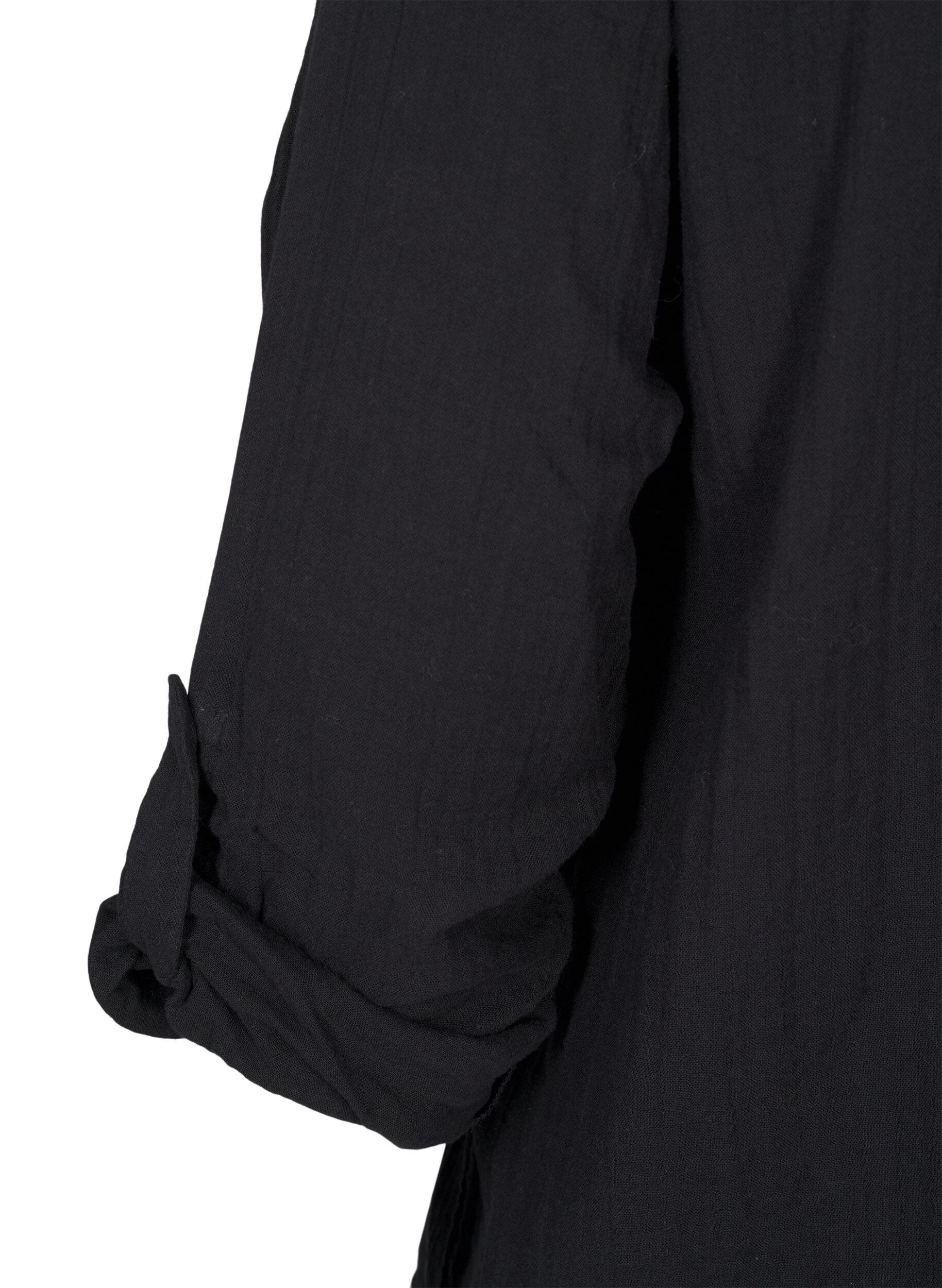 Zizzi Bluse i bomuld med broderi anglaise og 3/4 &aelig;rmer, Black, Packshot image number 3