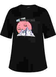 Bomulds t-shirt med tryk , Black/Dubarry