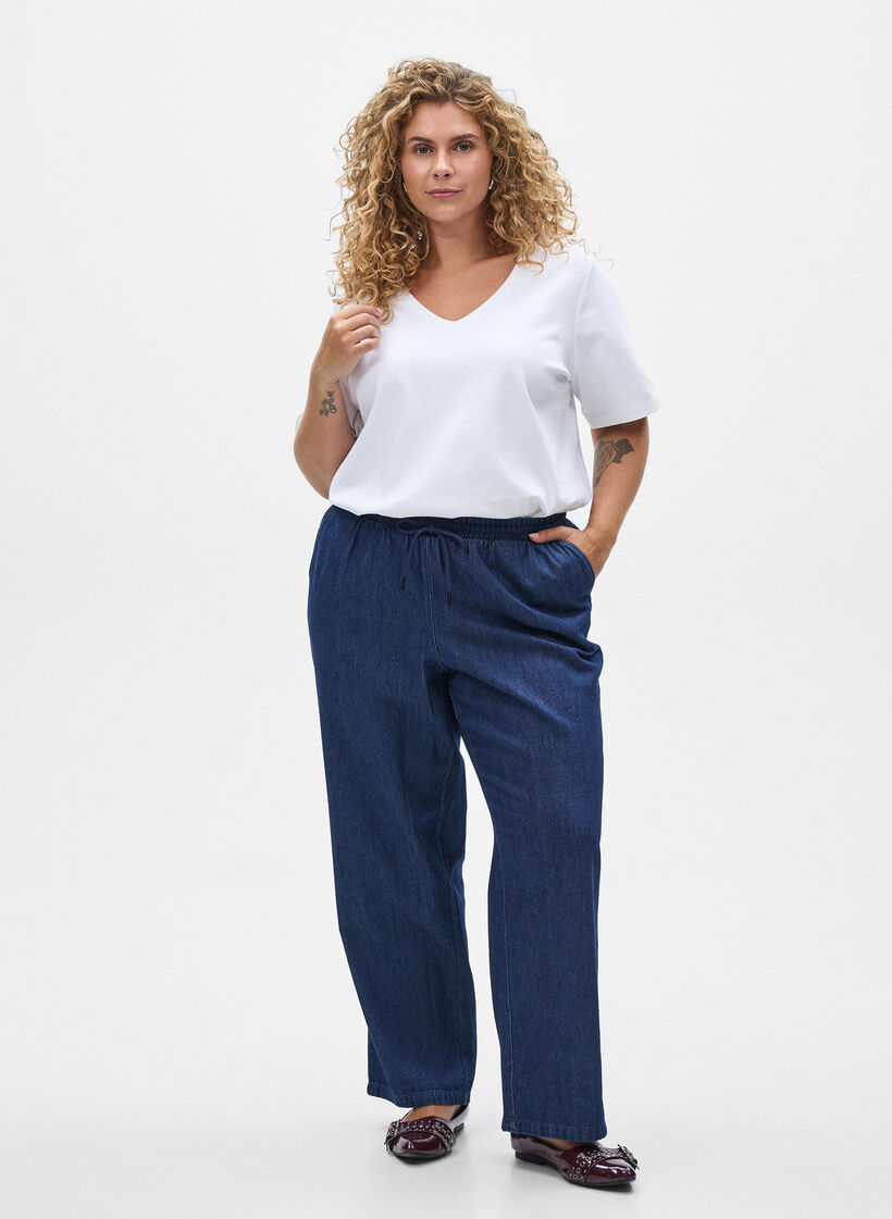 Straight fit jeans med elastik i taljen, Bl&aring;, Model image number 0