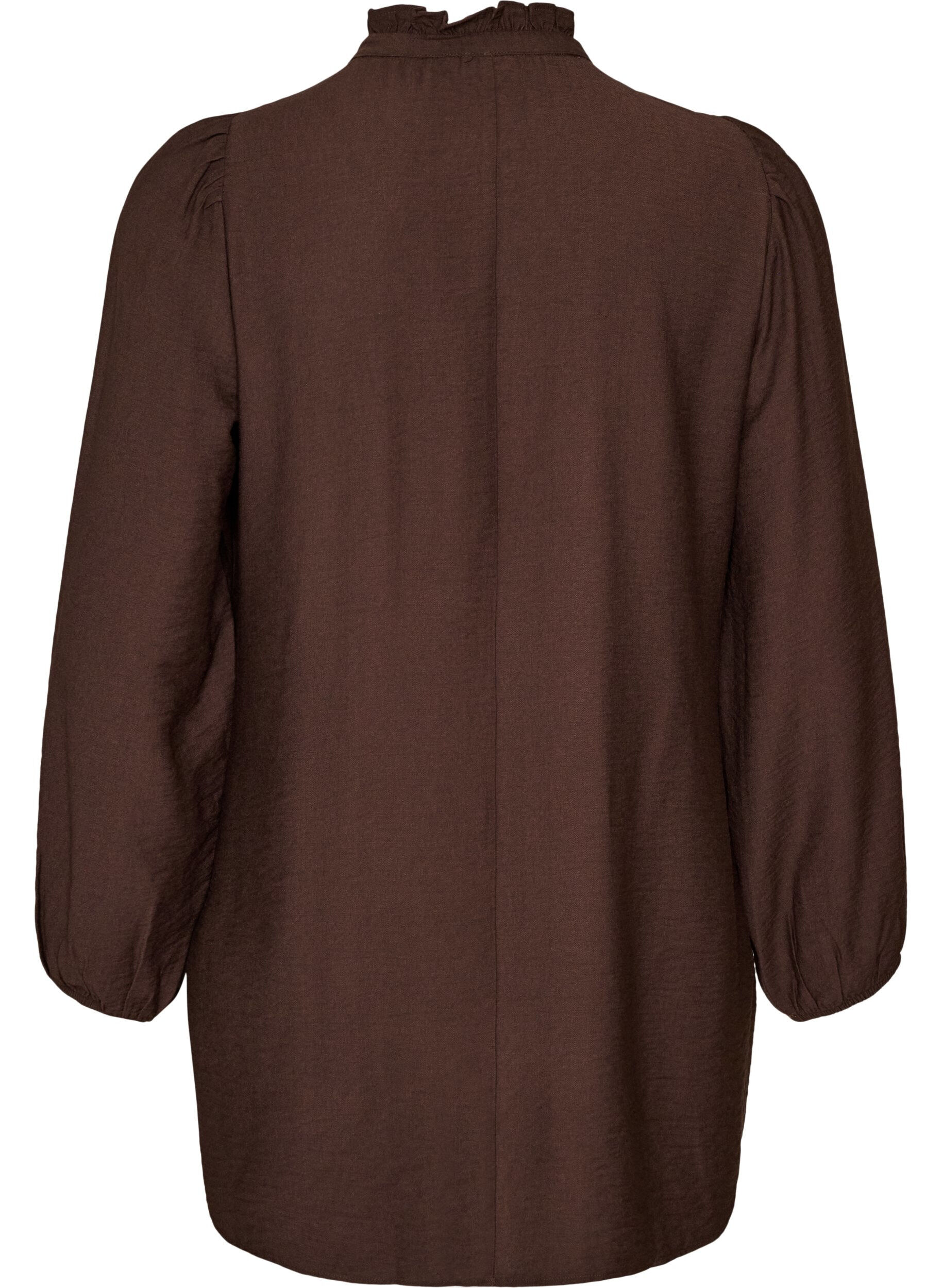 ZizziViskosetunika med fl&aelig;ser og knapper, Brun, Packshot image number 1