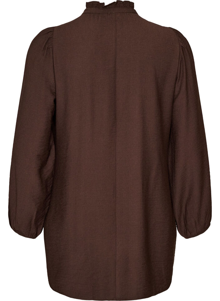 Viskosetunika med fl&aelig;ser og knapper, Brun, Packshot image number 1