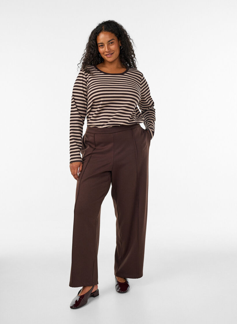L&oslash;se jerseybukser med h&oslash;j talje, Brun, Model image number 0