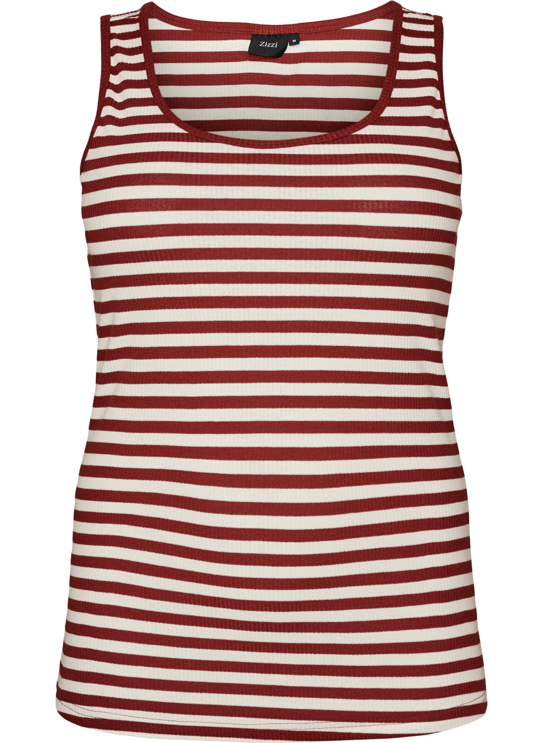 ZizziStribet tanktop med ribstruktur, R&oslash;d, Packshot image number 0