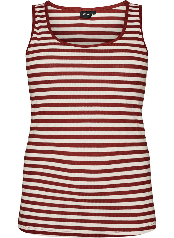 Stribet tanktop med ribstruktur, R&oslash;d, Packshot image number 0