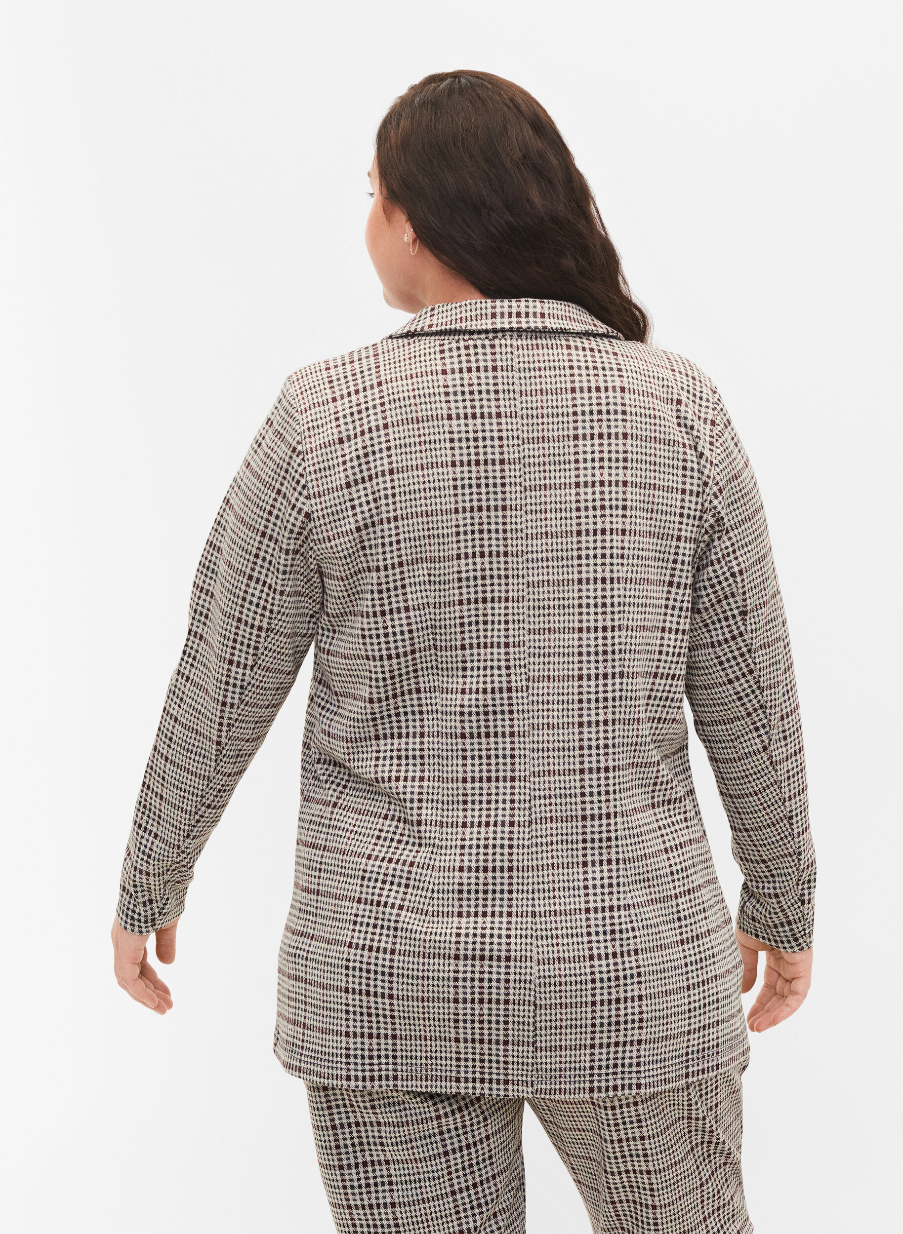 Zizzi Ternet blazer med knaplukning, Brown Check, Model image number 1