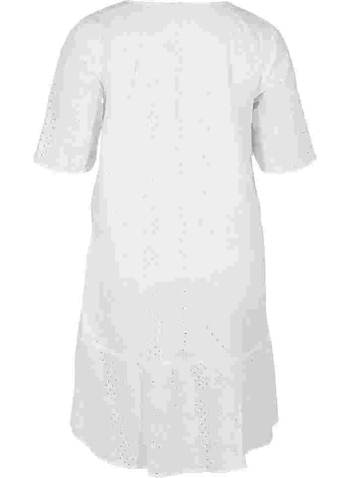 Kortærmet bomuldskjole med broderi anglaise, Bright White, Packshot image number 1