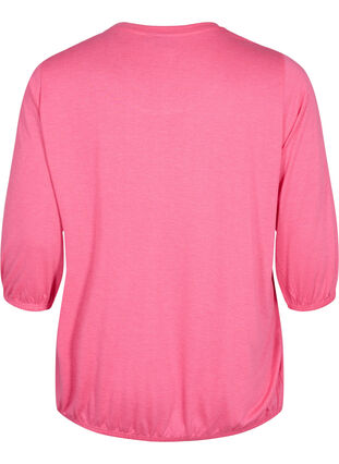Ensfarvet bluse med 3/4 ærmer, Hot Pink Mel., Packshot image number 1