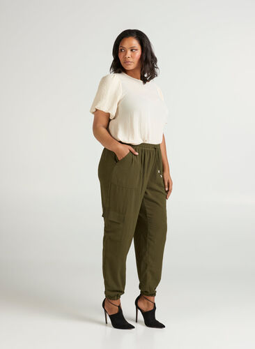 Løse bukser med side lommer, Olive Night , Model image number 1