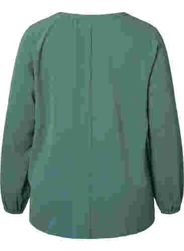 Ensfarvet bluse med v-hals, Mallard Green, Packshot image number 1