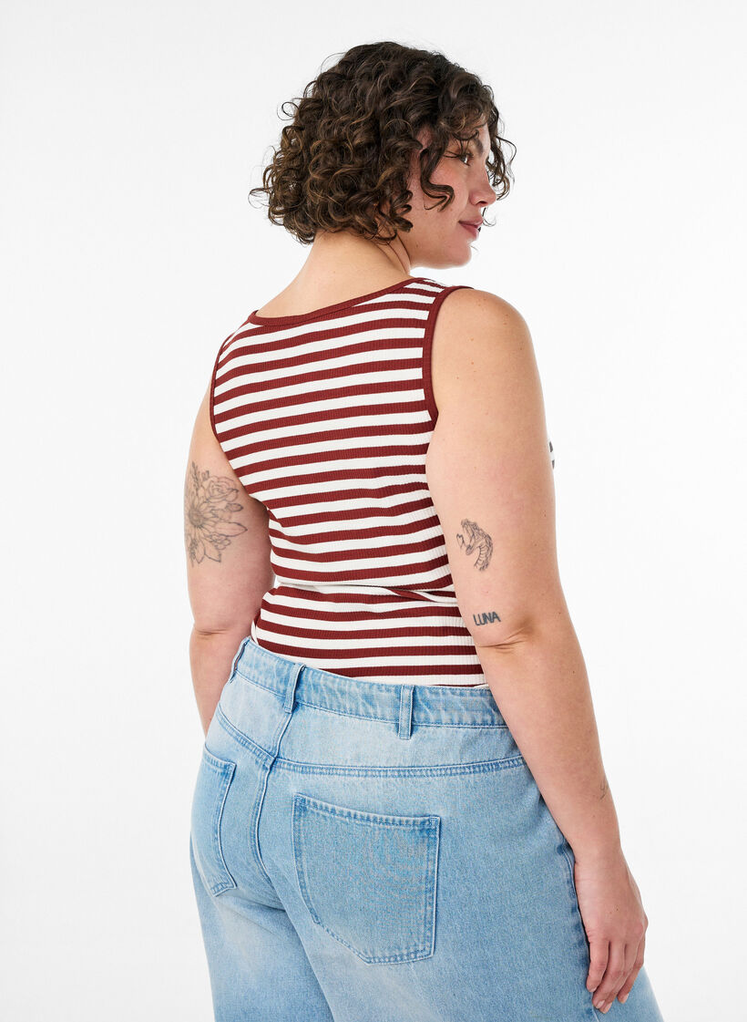 Stribet tanktop med ribstruktur, R&oslash;d, Model image number 2