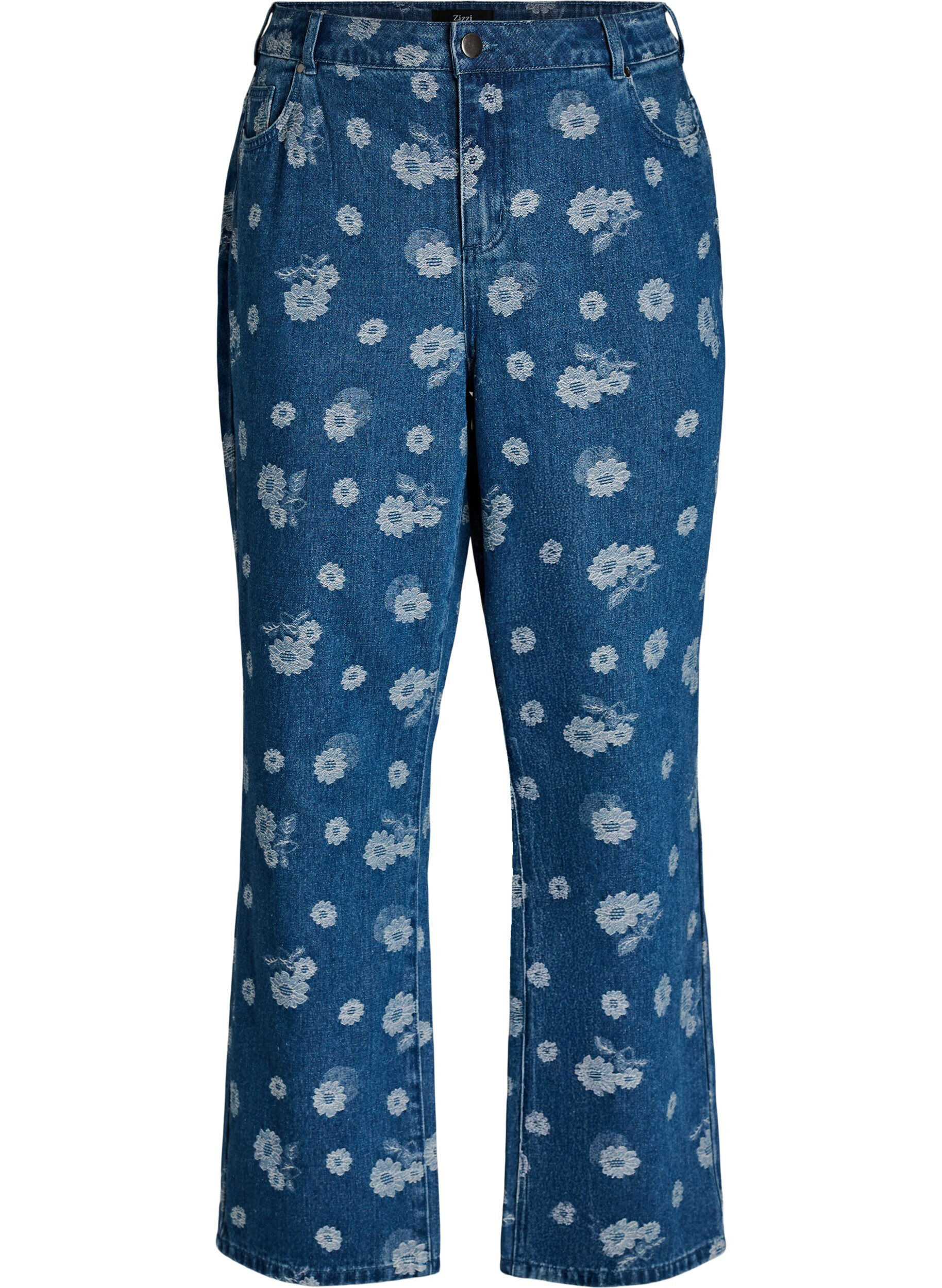 Zizzi Gemma jeans med h&oslash;j talje og blomsterm&oslash;nster, Bl&aring;, Packshot image number 0