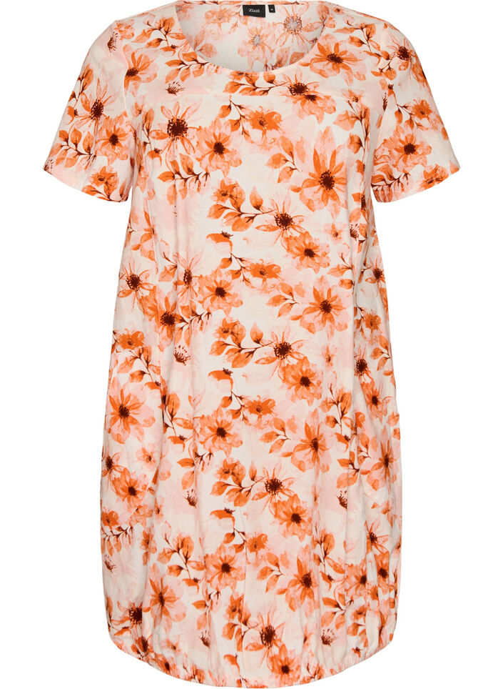 Kort&aelig;rmet bomuldskjole med print, Orange, Packshot image number 0