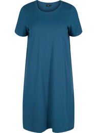 Kortærmet kjole i bomuld med slids, Majolica Blue
