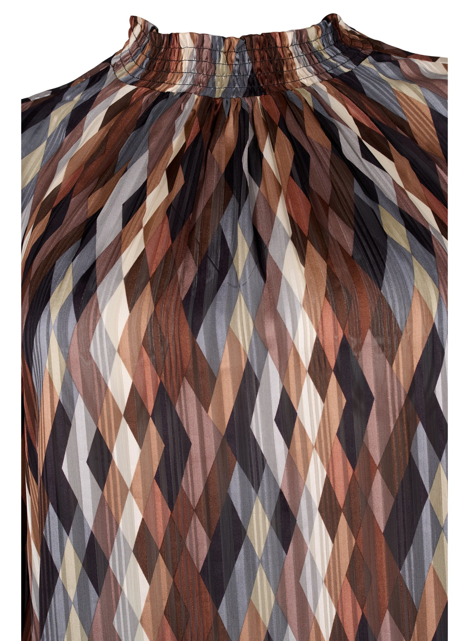 Zizzi Printet bluse med smock, Earthy Zig Zag, Packshot image number 2