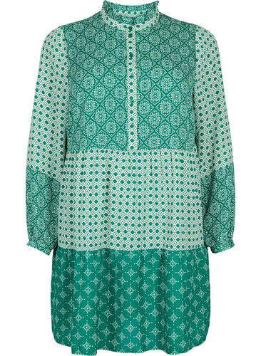 A-shape kjole med mønstre og skæringer, Green AOP, Packshot image number 0