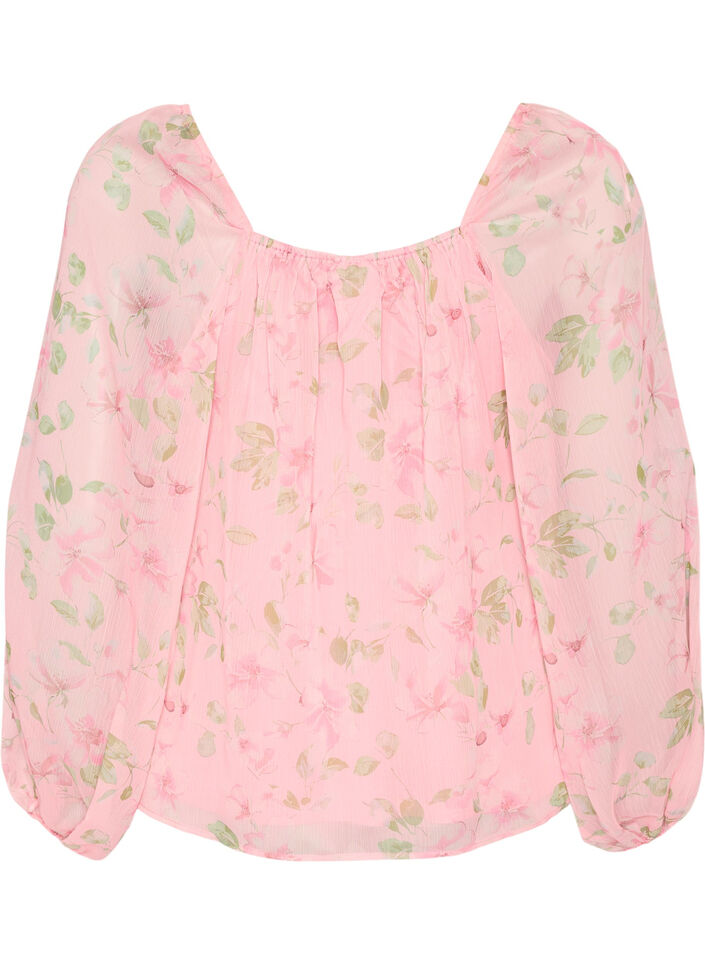 Chiffonbluse med blomster og lange &aelig;rmer , Lyser&oslash;d, Packshot image number 1