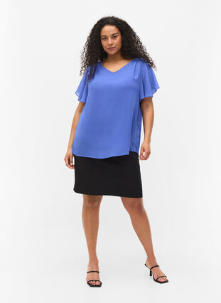 Bluse med korte ærmer, Dazzling Blue, Model image number 2