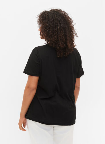 Bomulds t-shirt med v-hals og tryk, Black W. Love, Model image number 1