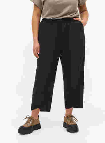 Cropped bukser i bomuld, Black, Model image number 2
