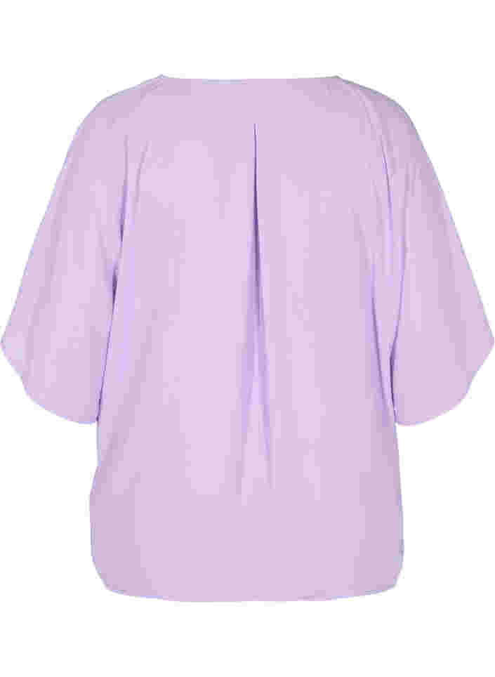 Bluse med v-udskæring og flagermusærmer, Lavendula, Packshot image number 1