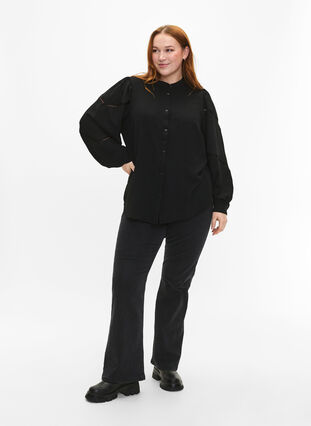 Skjortebluse med crochetdetaljer, Black, Model image number 2