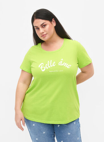 Bomulds t-shirt med tryk, Lime Green w. Bella, Model image number 0