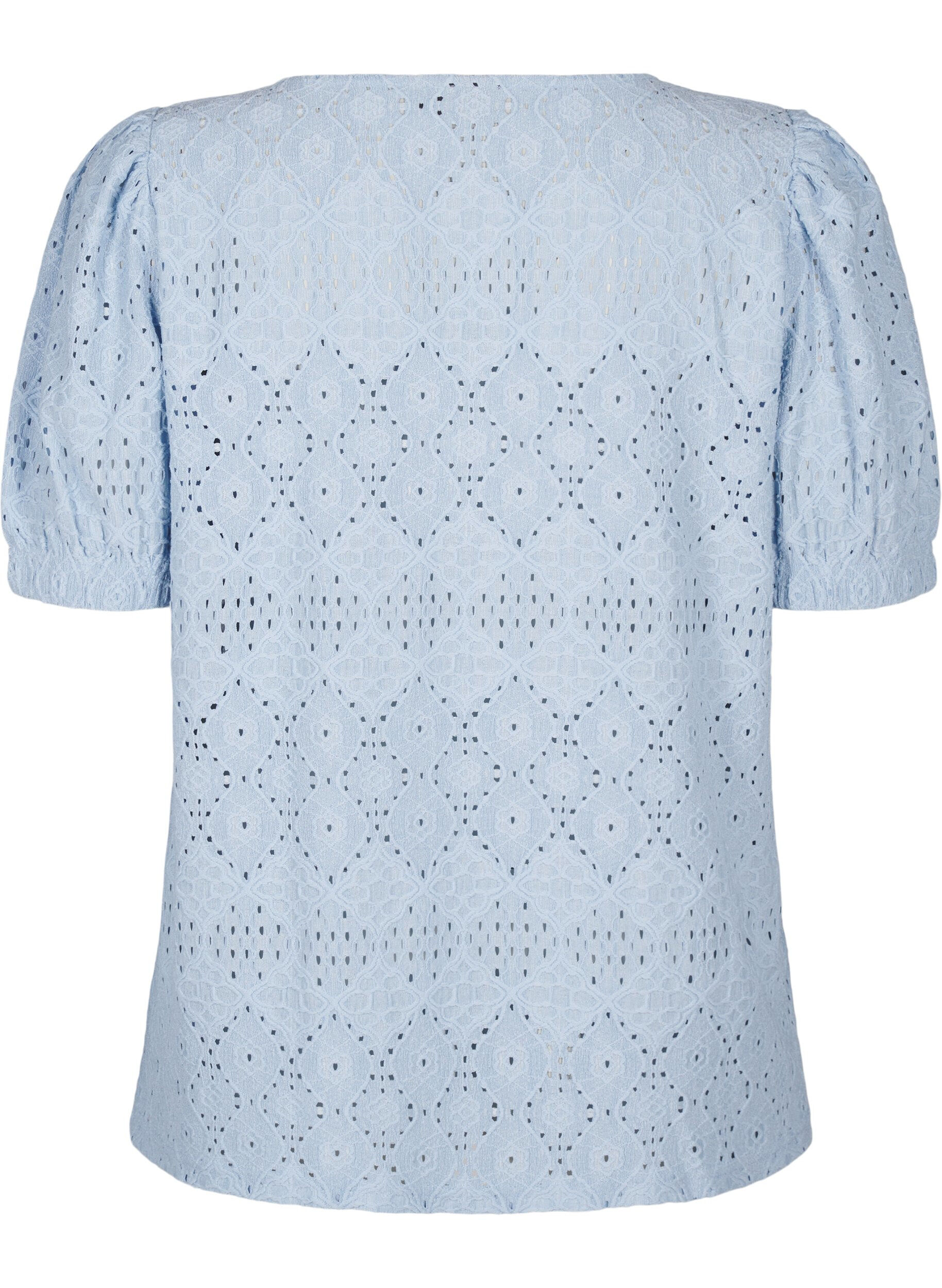 Zizzi Kort&aelig;rmet bluse med hulm&oslash;nster, Cashmere Blue, Packshot image number 1
