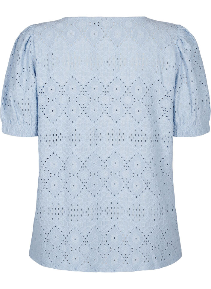 Kortærmet bluse med hulmønster, Cashmere Blue, Packshot image number 1